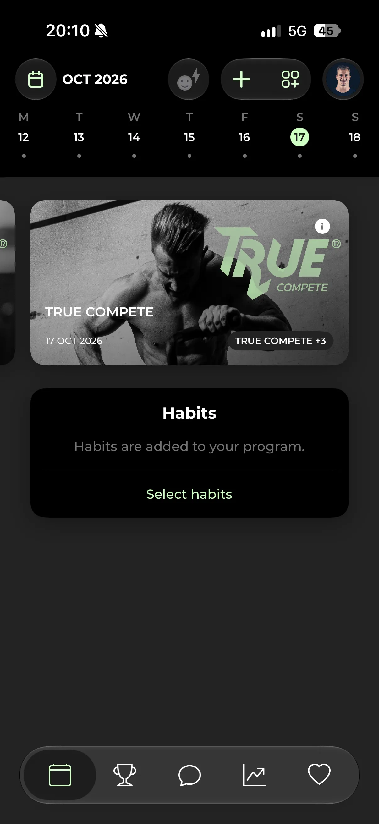 Screenshot of the TRUE Training App: Your training day